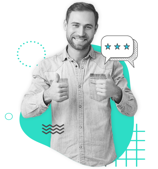 A man holding two thumbs up excited about improve Google reviews and online reputation